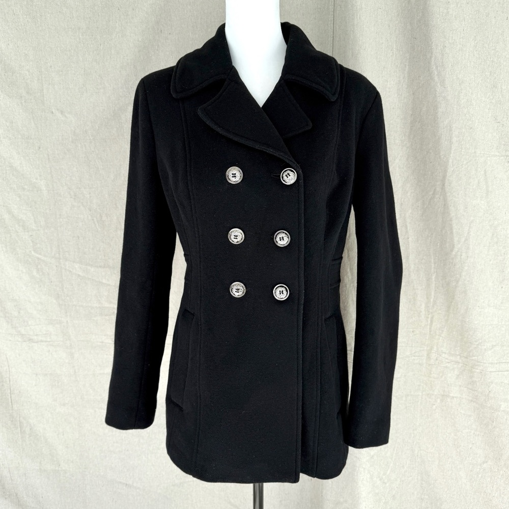 INC International Concepts Size S Black Wool Double Breasted Pea Coat